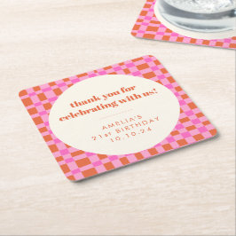 Abstract Checker Pink Custom 21st Birthday Thanks Rechteckiger Pappuntersetzer