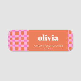 Abstract Checker Pink Orange Custom Baby Shower Namensschild
