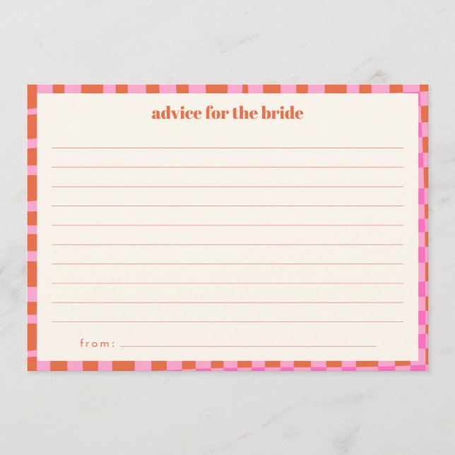 Abstract Checker Pink Orange Custom Bridal Shower Hinweiskarte (Vorderseite)
