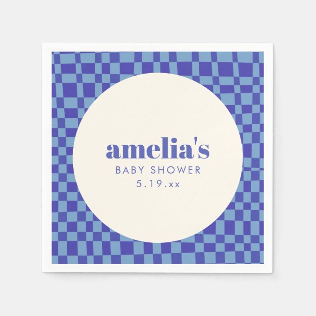 Abstract Checkerboard Blue Custom Baby Shower Serviette (Vorderseite)