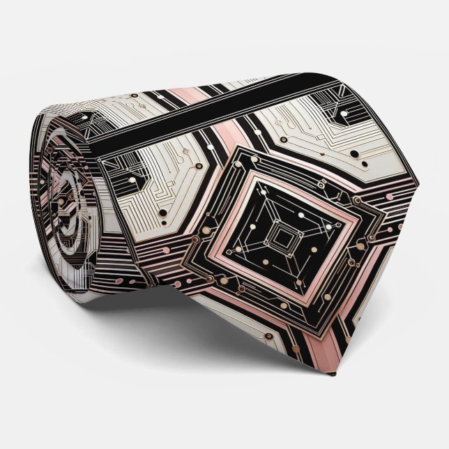 Abstract Circuit Board - Retro Art Deco Krawatte (Gerollt)