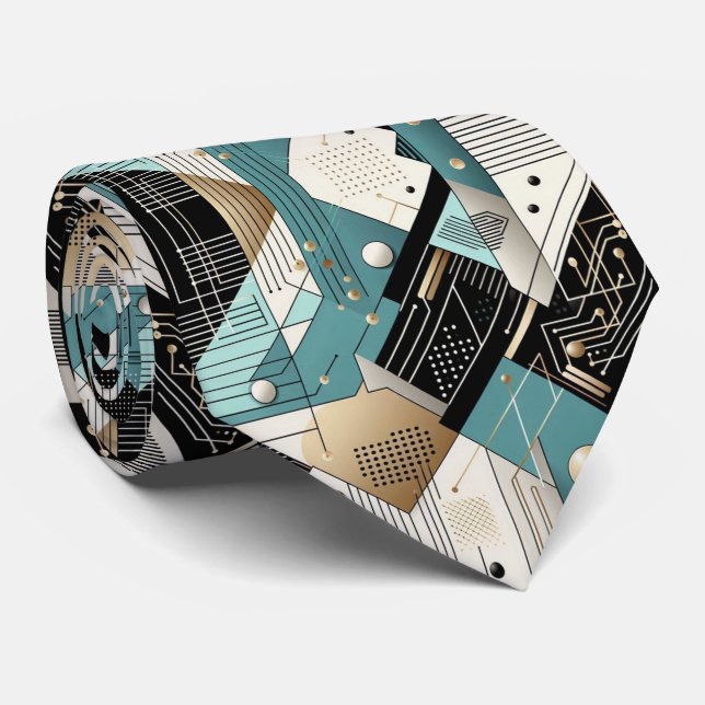 Abstract Circuit Board - Retro Mid Century Modern  Krawatte (Gerollt)