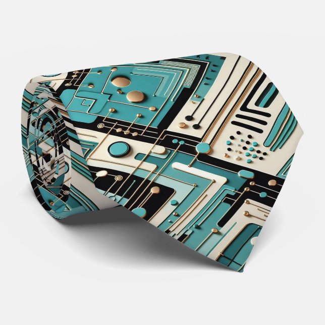 Abstract Circuit Board - Retro Mid Century Modern  Krawatte (Gerollt)