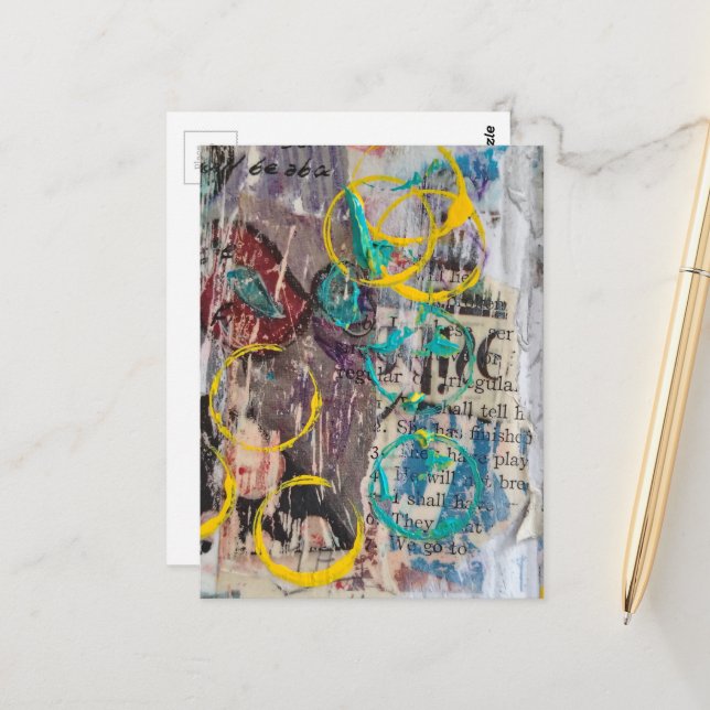 abstract collage blue yellow circles postkarte (Vorderseite/Rückseite Beispiel)