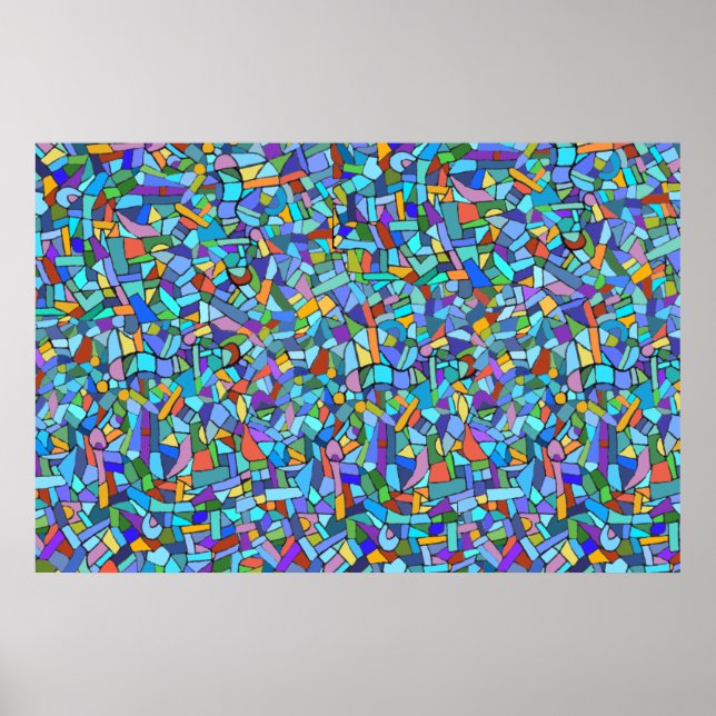 Abstract Colorful Blue Mosaic Pattern Poster (Vorne)