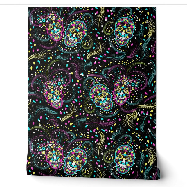 Abstract Colorful Spooky Skulls Halloween Tapete (Abrollen)