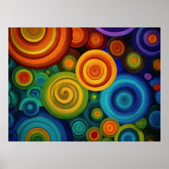 Abstract concentric circles in vibrant multicolor  poster (Vorne)