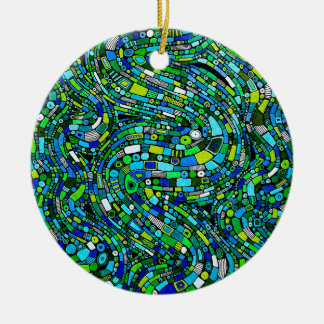 Abstract Design Blue Green Waves Shapes Keramik Ornament