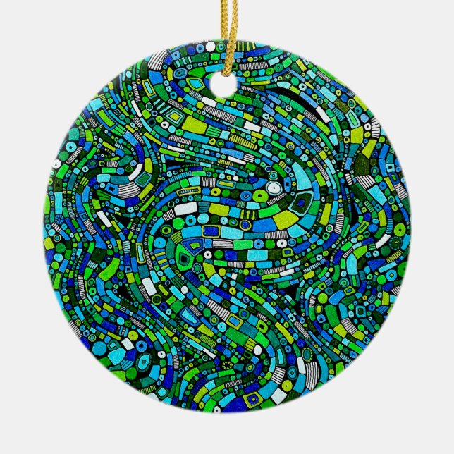 Abstract Design Blue Green Waves Shapes Keramik Ornament (Vorne)