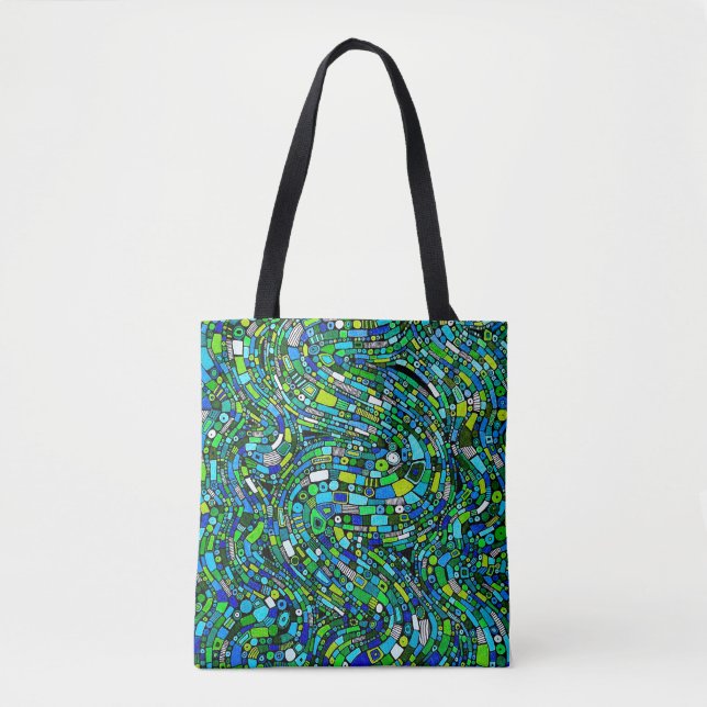 Abstract Design Blue Green Waves Shapes Tasche (Vorderseite)