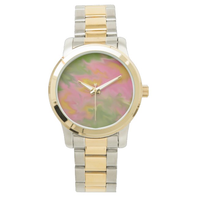ABSTRACT-DESIGN IN PINKS, GELB UND GRÜNTÖNEN ARMBANDUHR (Vorderseite)