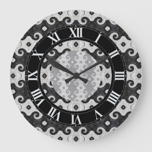 Abstract Diamond Eye Curls Pattern Wall Clock 2 Große Wanduhr (Vorderseite)