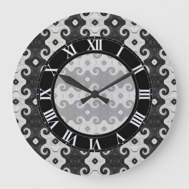 Abstract Diamond Eye Curls Pattern Wall Clock Große Wanduhr (Vorderseite)