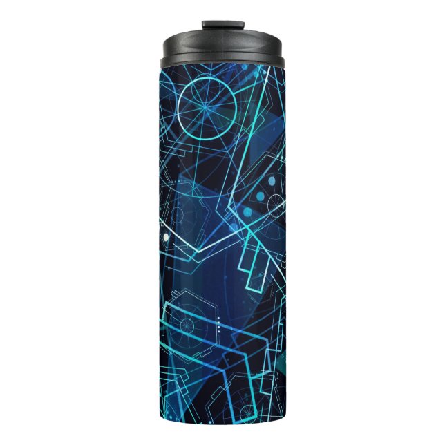 Abstract Digital Geometric Data Blue Art Thermosbecher (Vorderseite)