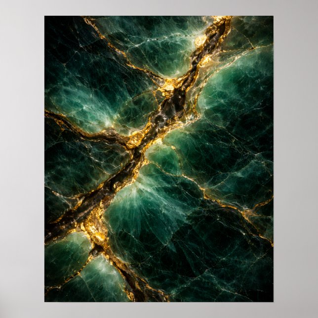 Abstract Emerald Green Jade and Gold Art Poster (Vorne)