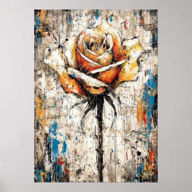 Abstract Expressionist Rose Painting Modern Floral Poster (Vorne)
