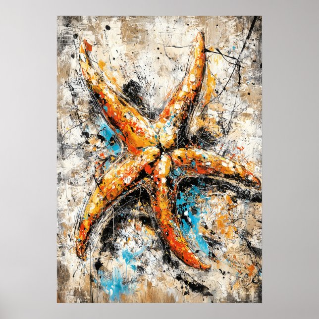 Abstract Expressionist Starfish Painting Coastal Poster (Vorne)
