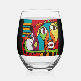 Abstract Face with Wine Stemless Wine Glass Weinglas Ohne Stiel