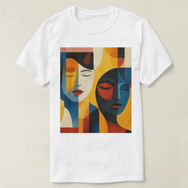 Abstract Faces Art Print, Dual Portrait, Abstract T-Shirt (Design vorne)