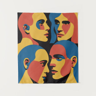 Abstract Faces Grid Art Print, Human Faces Wandteppich