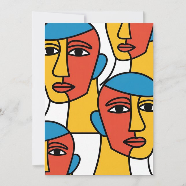 Abstract Faces Print, Vibrant Geometric Art Einladung (Vorderseite)