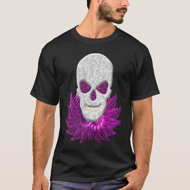 Abstract Fantasy Lacy Skull Goth Pink Eyes T-Shirt (Vorderseite)
