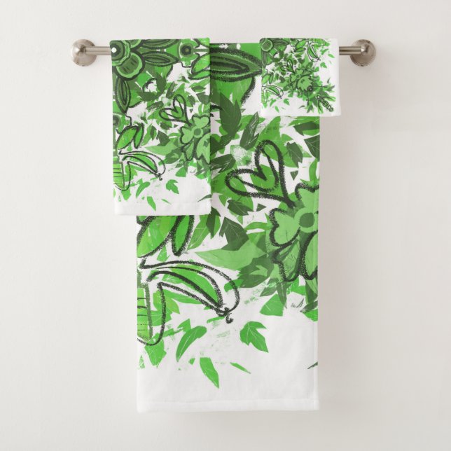 Abstract Floral Pattern In Black & Green On White (En situation)