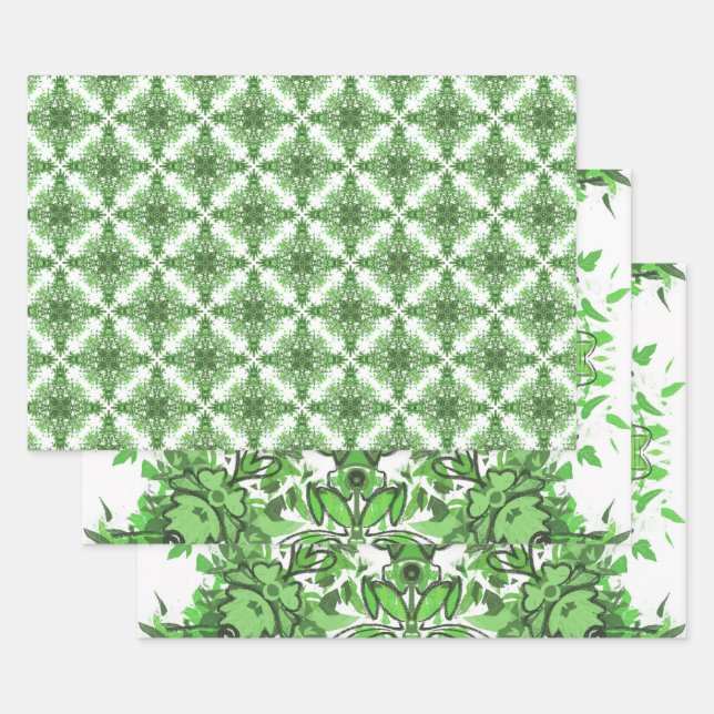 Abstract Floral Pattern In Black Green On White Geschenkpapier Set (Set)