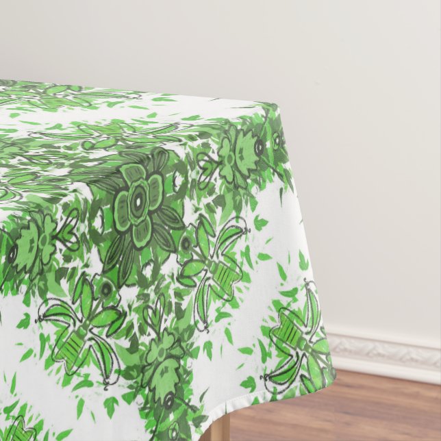 Abstract Floral Pattern In Black & Green On White Tischdecke (Beispiel)