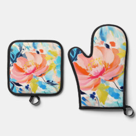 Abstract floral pattern painting ofenhandschuh & Topflappen-Set