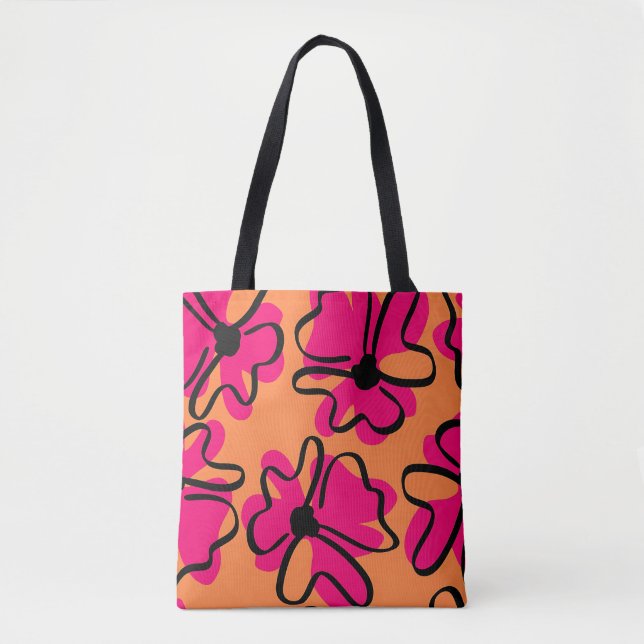 Abstract Floral Pattern Tote Bag | Bold Retro  Tasche (Vorderseite)