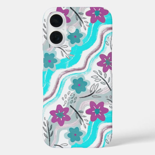 Abstract Floral Retro Swirls iPhone 16 Hülle (Rückseite)