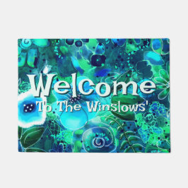 Abstract Floral Teal Blue Green Personalized Fußmatte