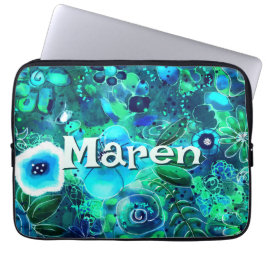 Abstract Floral Teal Blue Green Personalized Laptopschutzhülle