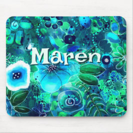 Abstract Floral Teal Blue Green Personalized Mousepad