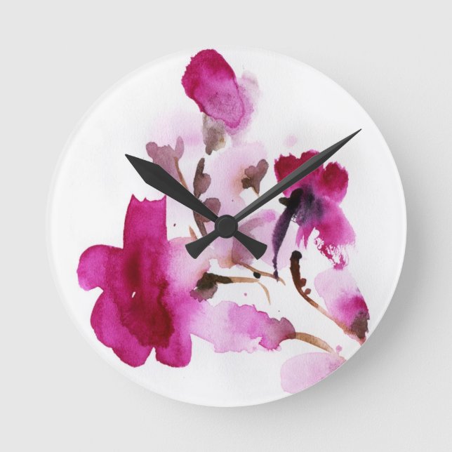 Abstract floral watercolor paintings 4 runde wanduhr (Vorderseite)