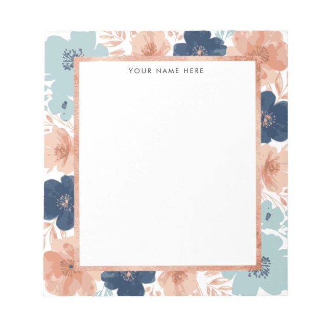 Abstract Floral with Rose Gold Border Notizblock (Vorderseite)