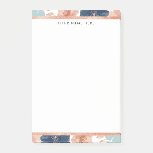 Abstract Floral with Rose Gold Border Post-it Klebezettel (Vorderseite)