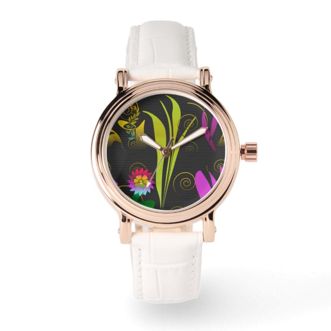 Abstract Floral with Spirals 1 Armbanduhr (Vorderseite)