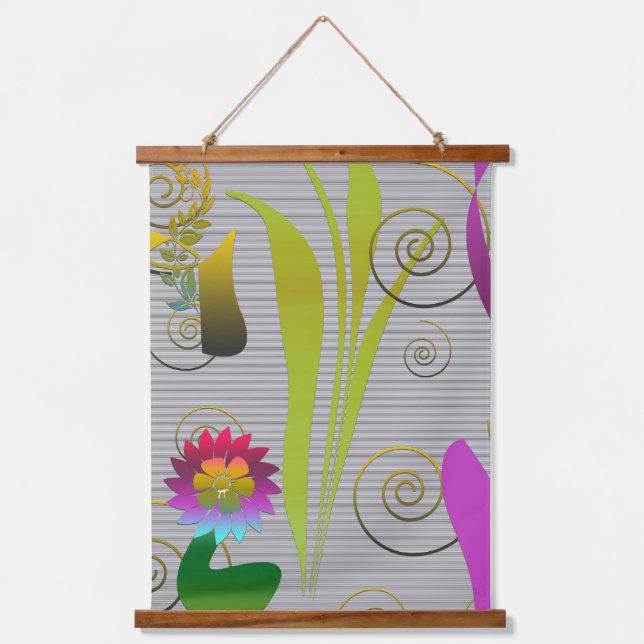 Abstract Floral with Spirals 2 Wandteppich Mit Holzrahmen (Vorderseite)