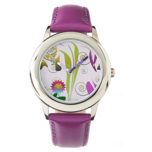 Abstract Floral with Spirals 6 Armbanduhr (Vorderseite)