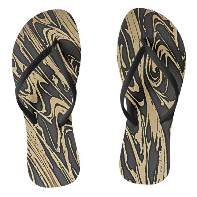 Abstract Fluid Art - Black Marble Effect Flip Flops (Fußbett)