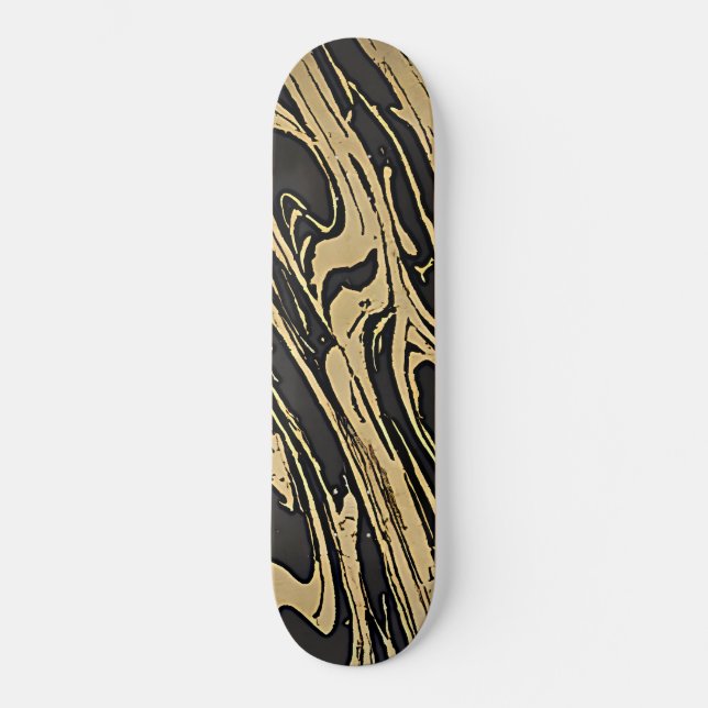 Abstract Fluid Art - Black Marble Effect Skateboard (Vorderseite)