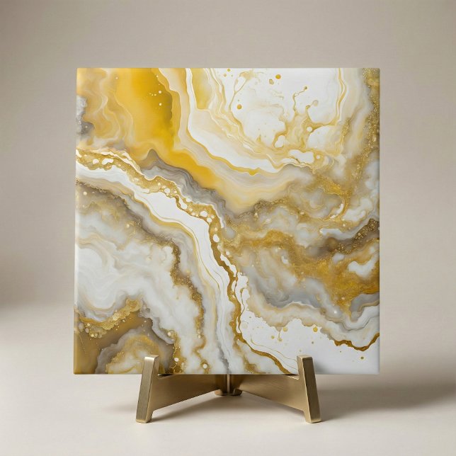 Abstract Fluid Ink Art Gold and White Marble  Fliese (Von Creator hochgeladen)