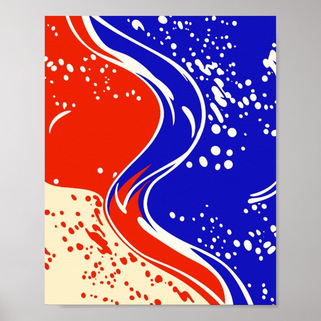 Abstract Fluid Waves in Red, and Blue Poster (Vorne)
