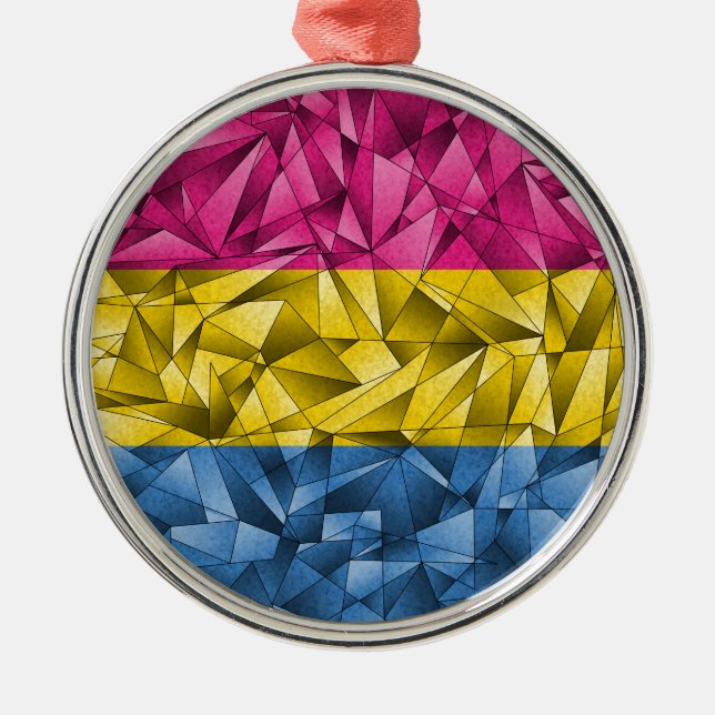 Abstract Fractal Triangles Pansexual Pride Flag Ornament Aus Metall (Vorne)