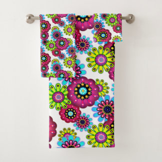 Abstract fun cartoon flowers floral kids scandinav badhandtuch set