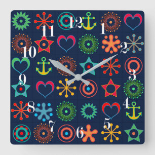 Abstract fun shapes retro design print quadratische wanduhr