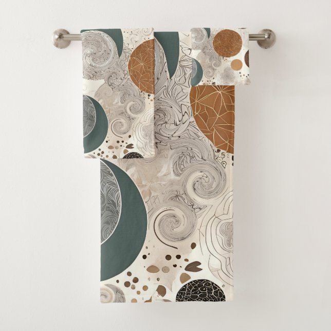 Abstract Geometric Circle Pattern Neutral Boho Badhandtuch Set (Insitu)