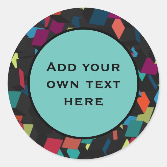 Abstract Geometric Cube Pattern Custom Text Runder Aufkleber (Vorderseite)